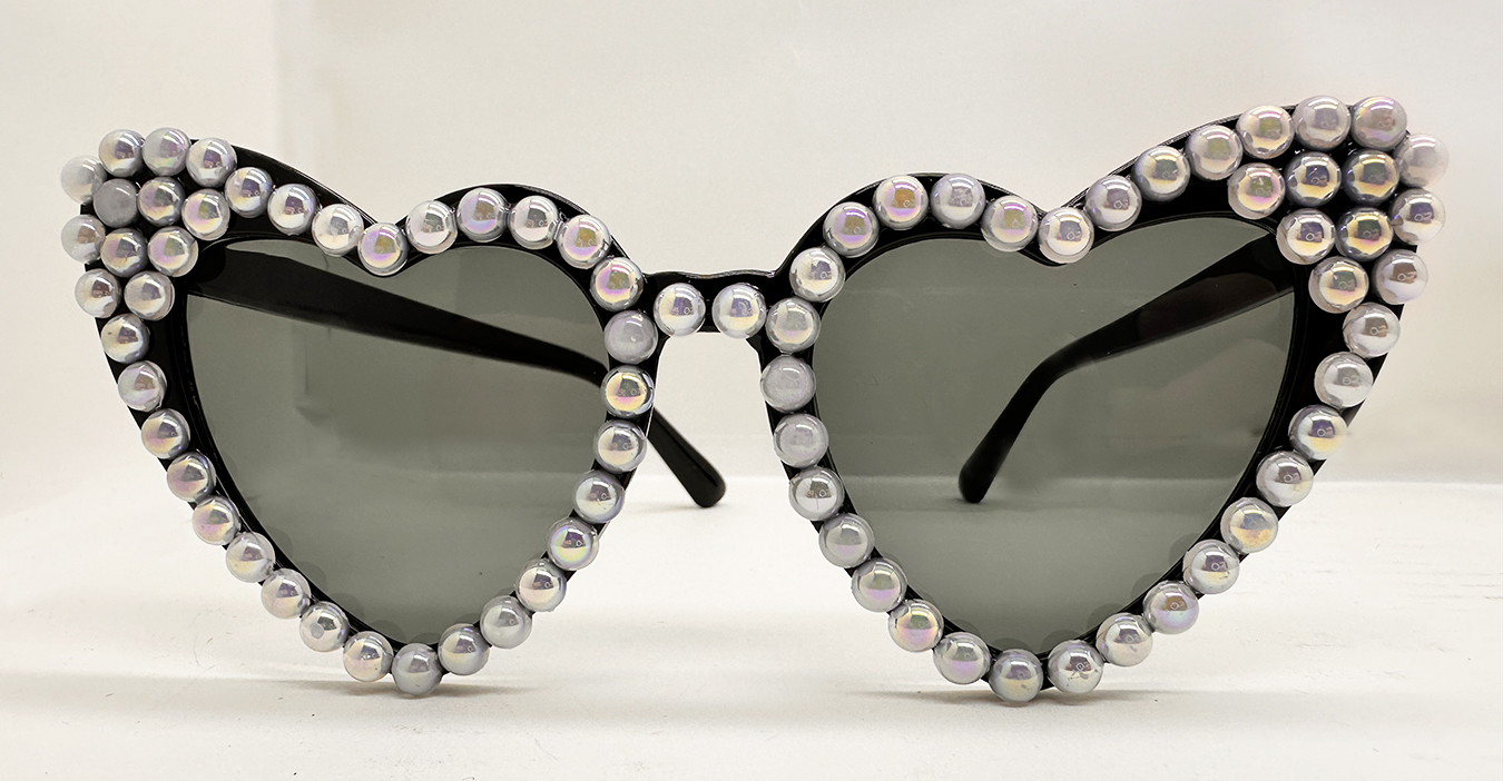 Siyah Renk İncili Kalp Şekilli Gelin Gözlüğü Bride Gözlüğü 