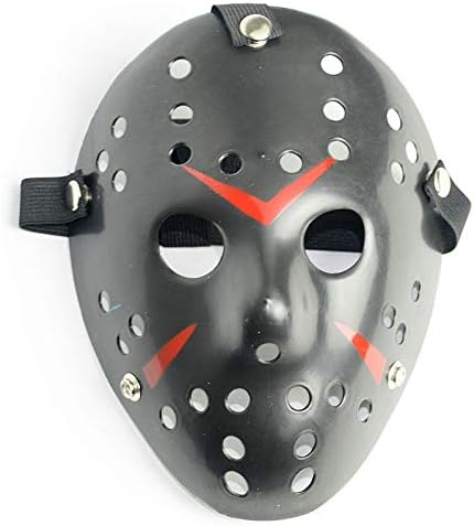 Siyah Renk Kırmızı Çizgili Tam Yüz Hokey Jason Maskesi Hannibal Maskesi