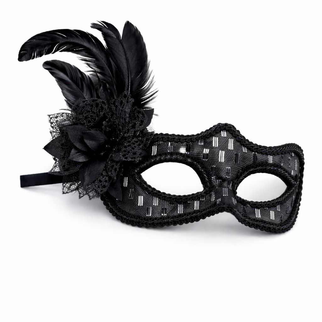 Siyah Tüylü Balo Maskesi Kadın Parti Aksesuarı