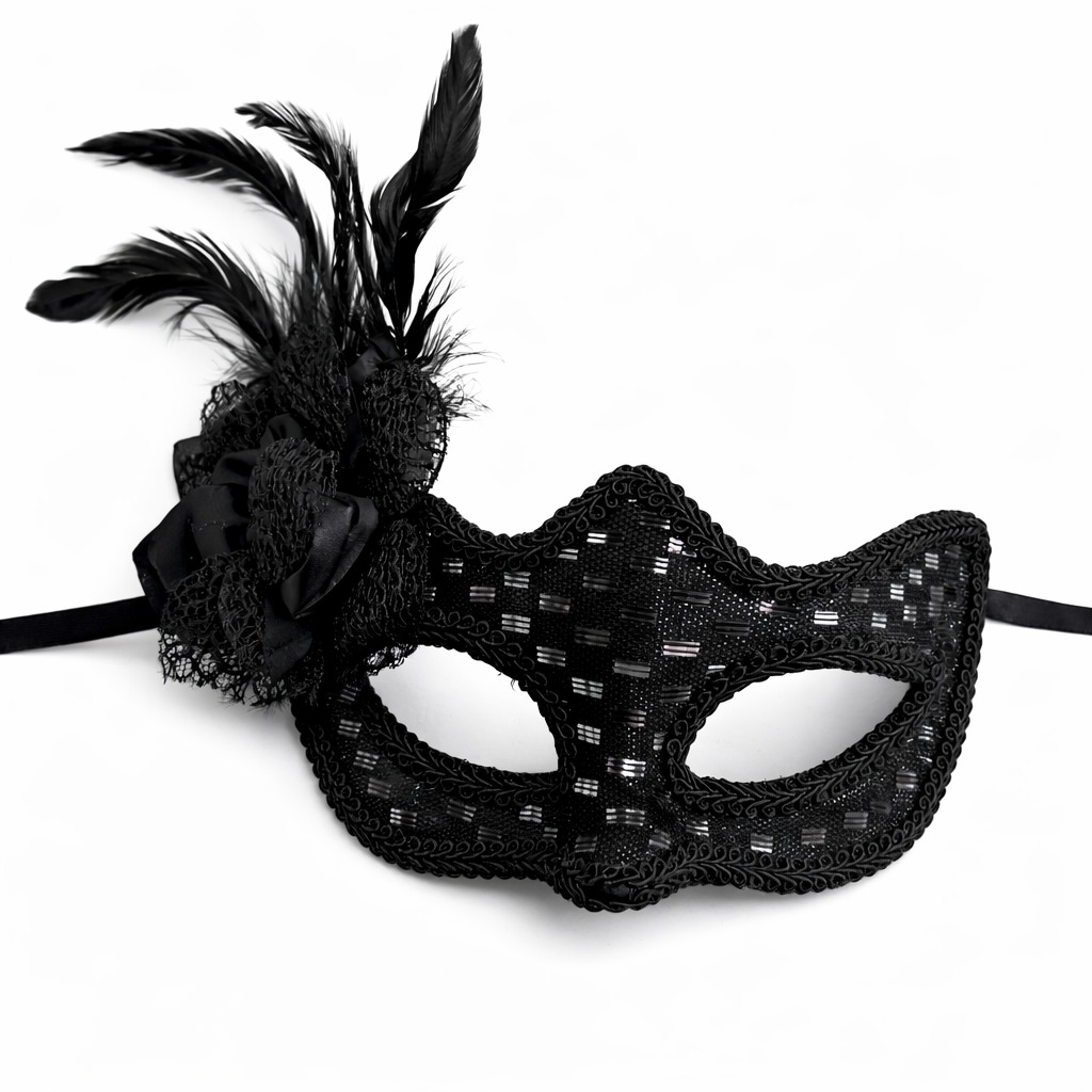 Siyah Tüylü Balo Maskesi Kadın Parti Aksesuarı