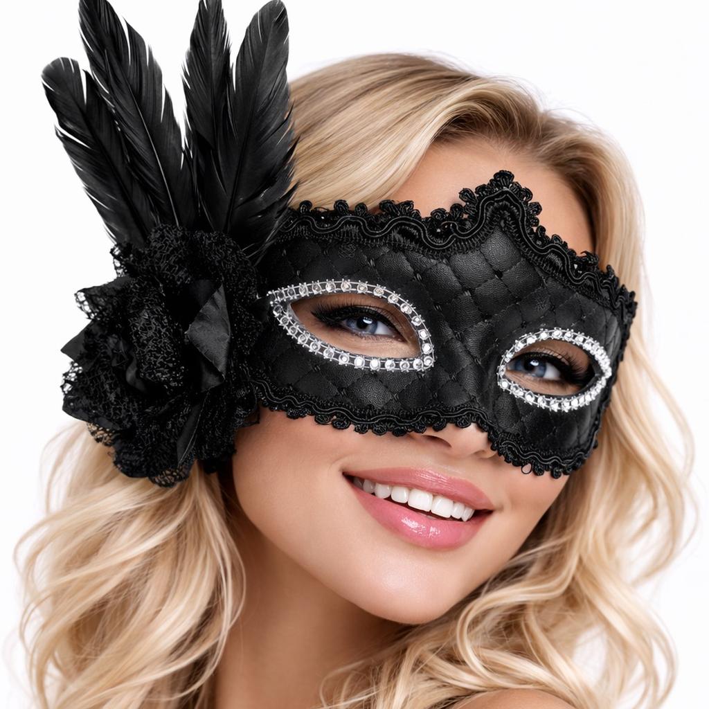 Siyah Tüylü Venedik Lüks Balo Maskesi