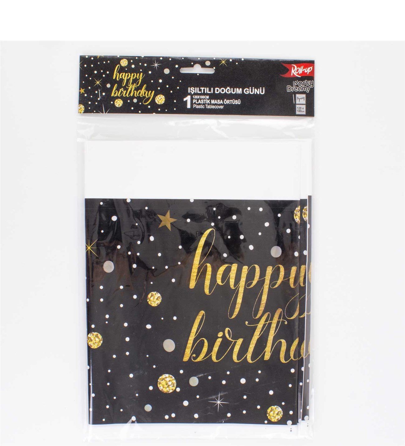 Siyah Yıldızlı Happy Birthday Masa Örtüsü 120x180 cm