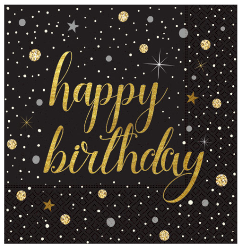 Siyah Yıldızlı Happy Birthday Peçete 20 Adet