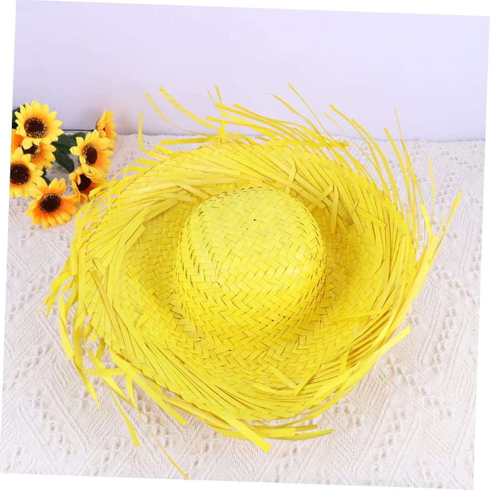 Tropikal Parti Sarı Hasır Hawaii Şapkası 13x36 cm