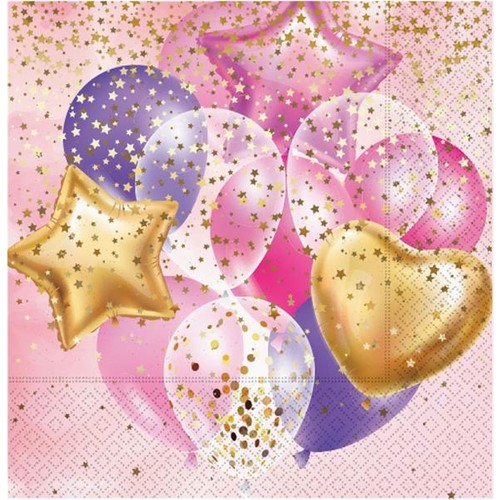 Uçan Balonlu Pembe Renk Peçete 20 Adet