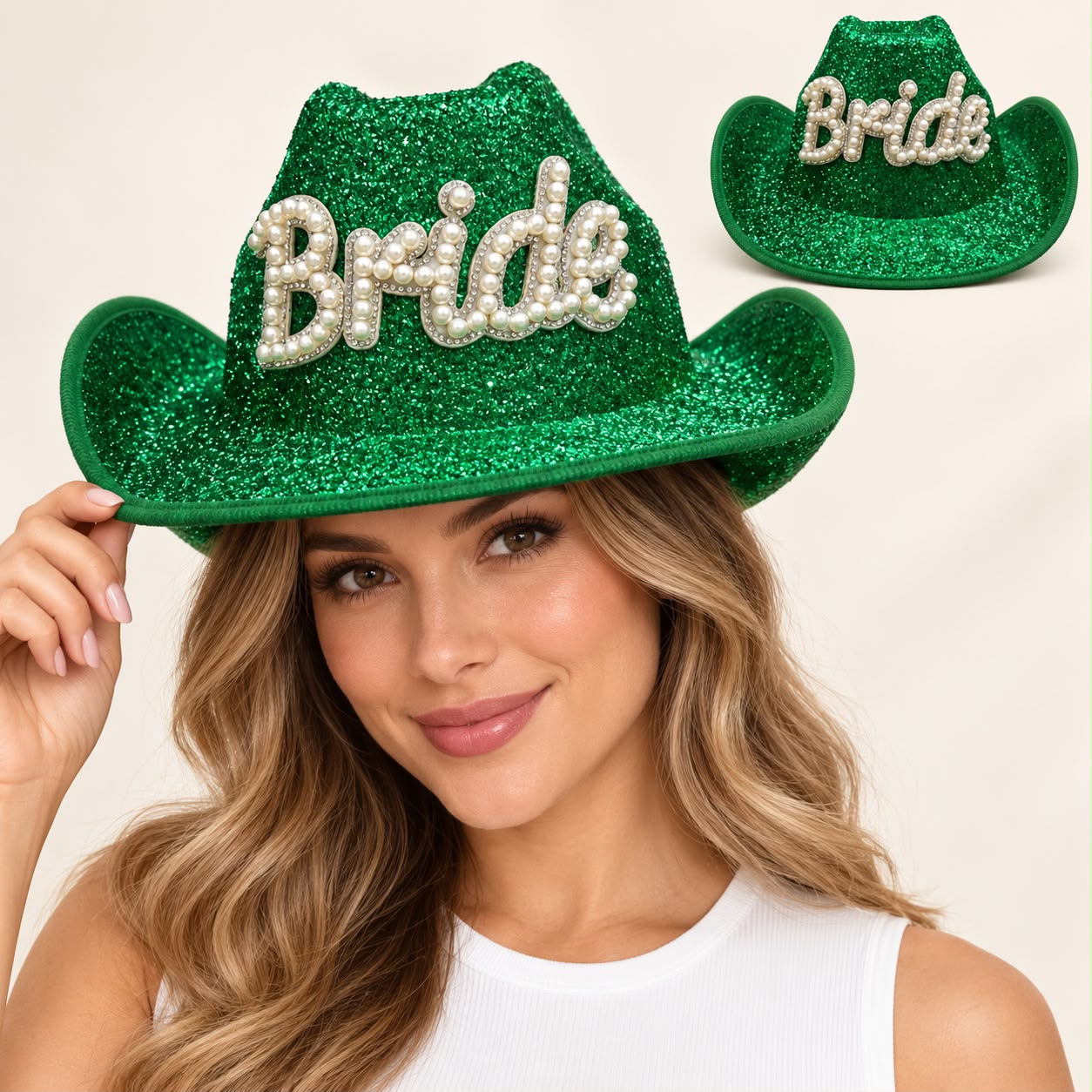 Yeşil Bride Gelin Şapkası – Parıltılı Bekarlığa Veda Şapkası