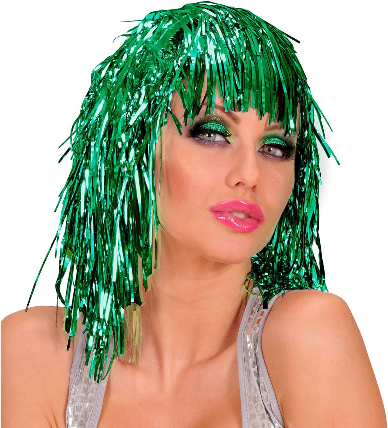 Yeşil Işıltılı Metalize Parti Peruğu 