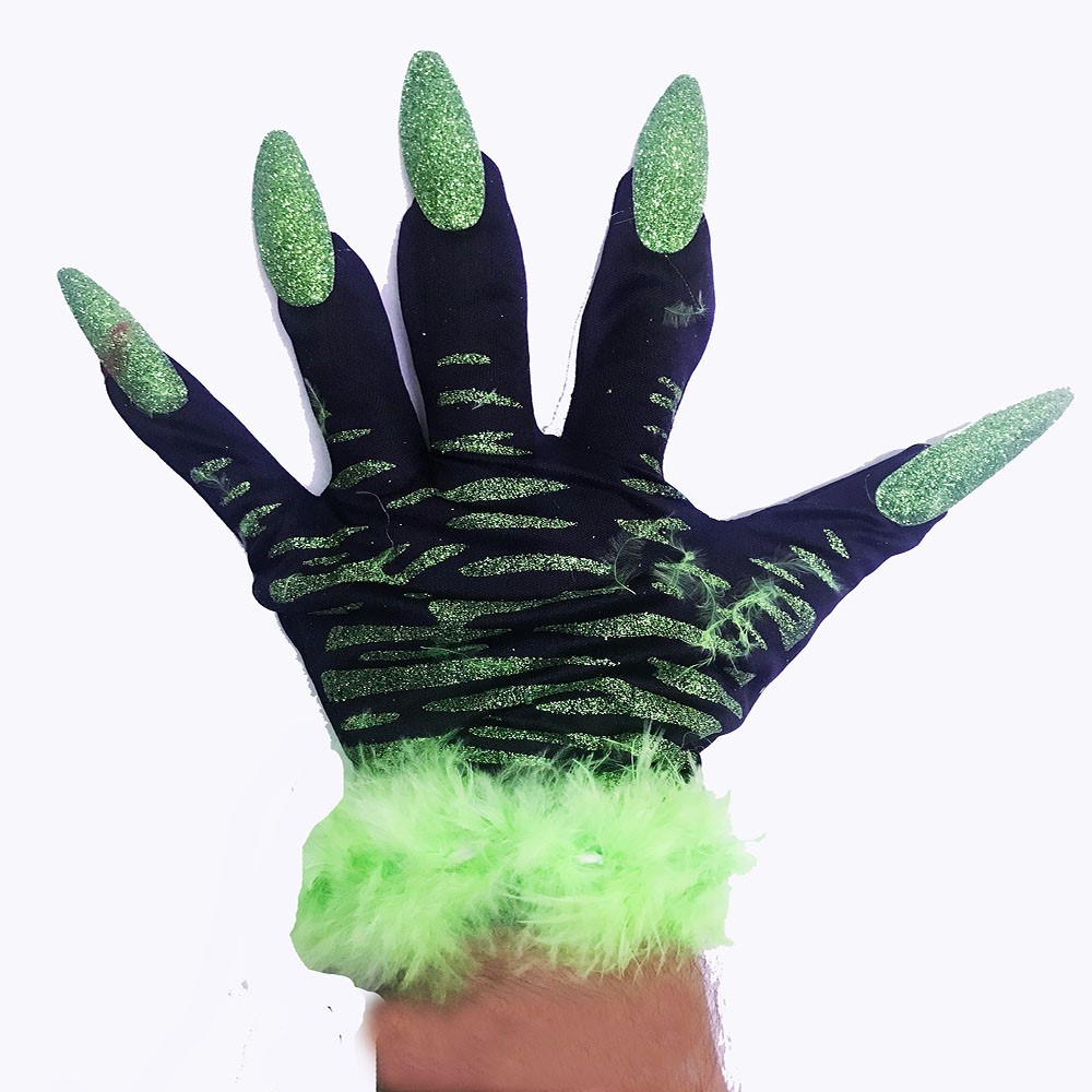 Yeşil Otrişli Cadılar Bayramı Tırnaklı Eldiven 1 Çift