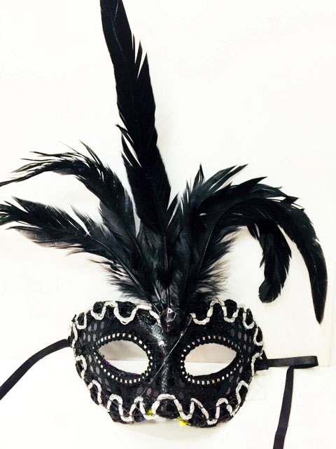 Siyah Renk Halka İşlemeli Venedik Parti Maskesi 