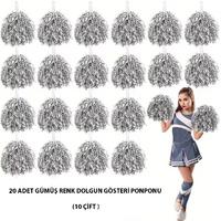 10 Çift ( 20 Adet ) Gümüş Renk 23 Nisan 19 Mayıs 29 Ekim Okul Gösteri Ponponları