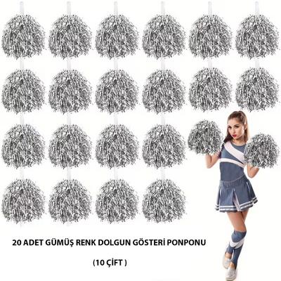 10 Çift ( 20 Adet ) Gümüş Renk 23 Nisan 19 Mayıs 29 Ekim Okul Gösteri Ponponları