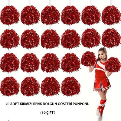 10 Çift ( 20 Adet ) Kırmızı Renk 23 Nisan 19 Mayıs 29 Ekim Okul Gösteri Ponponları