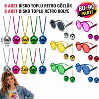 12 Parça 80-90 Retro Parti Seti Disco Toplu Gözlük ve Kolye