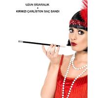 1920'ler 1990'lar Gatsby Kadın Aksesuar Seti – Kırmızı Charleston Saç Bandı ve Sigaralık
