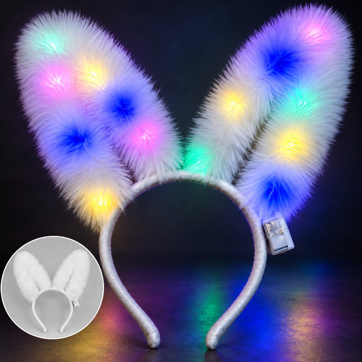 3 Modlu LED Işıklı Peluş Tavşan Kulağı Beyaz Renk