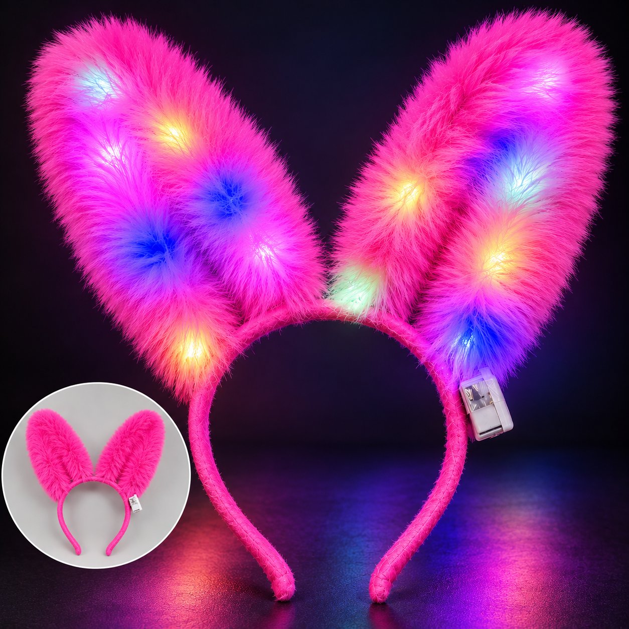 3 Modlu LED Işıklı Peluş Tavşan Kulağı Fuşya Renk