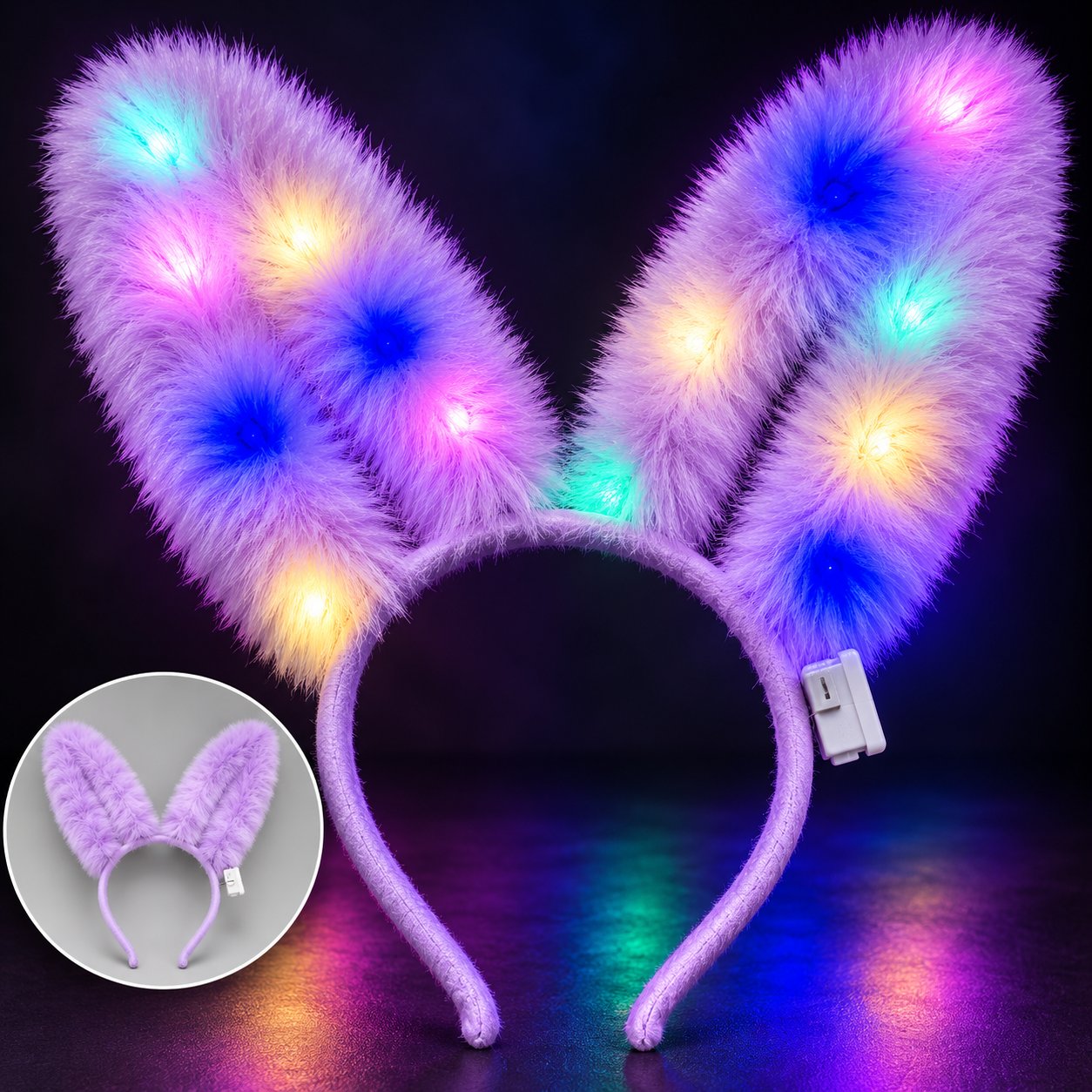 3 Modlu LED Işıklı Peluş Tavşan Kulağı Lila Renk
