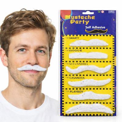 6’lı Yapışkanlı Beyaz Parti Bıyık Seti – Farklı Modeller