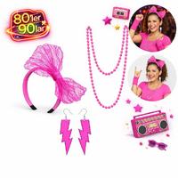 80’ler 90’lar Neon Pembe Parti Seti – Kolye Küpe Taç