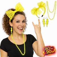 80’ler 90’lar Neon Sarı Parti Seti – Kolye Küpe Taç
