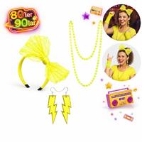 80’ler 90’lar Neon Sarı Parti Seti – Kolye Küpe Taç