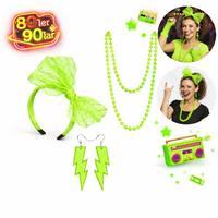 80’ler 90’lar Neon Yeşil Parti Seti – Kolye Küpe Taç