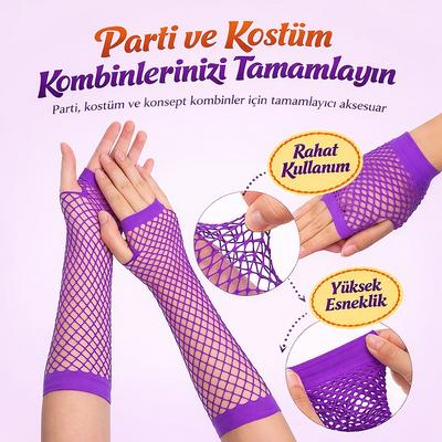 80’ler 90’lar Retro Mor File Parmaksız Eldiven 26 cm