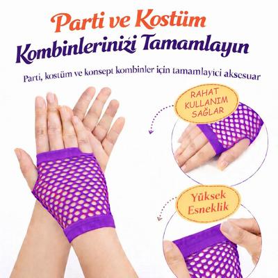 80’ler 90’lar Retro Mor File Parmaksız Kısa Eldiven 11 cm