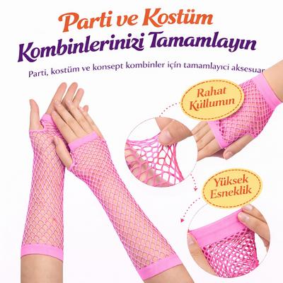 80’ler 90’lar Retro Neon Pembe File Parmaksız Eldiven 26 cm