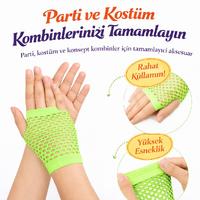 80’ler 90’lar Retro Neon Yeşil File Parmaksız Kısa Eldiven 11 cm