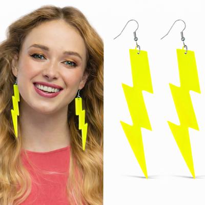 80’ler 90'lar Retro Neon Sarı Şimşek Küpe 10 cm