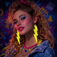 80’ler 90'lar Retro Neon Sarı Şimşek Küpe 10 cm