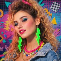 80’ler 90'lar Retro Neon Yeşil Şimşek Küpe 10 cm