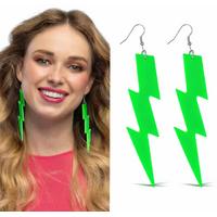 80’ler 90'lar Retro Neon Yeşil Şimşek Küpe 10 cm