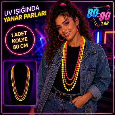 80'ler 90'lar UV Glow Parti Kolyesi 3'lü Set 