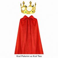 90 cm Kral Pelerini ve Altın Kral Tacı Seti