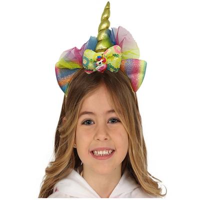 Altın Renk Boynuzlu Payetli Fiyonklu Unicorn Tacı 17x27 cm