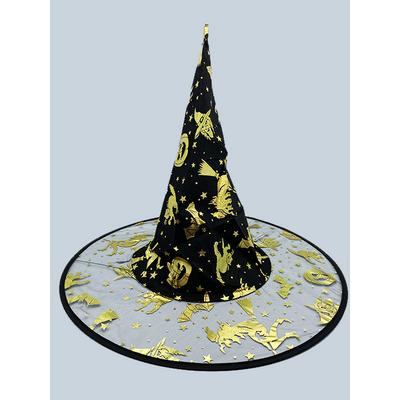Altın Renk Cadı ve Kabak Baskılı Cadı Şapkası 32X37 cm