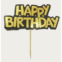 Altın Renk Happy Birthday Parti Kürdan Süsü 2 Adet
