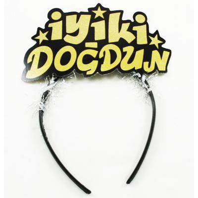 Altın Renk İyiki Doğdun Yazılı Sim Süslü Parti Tacı