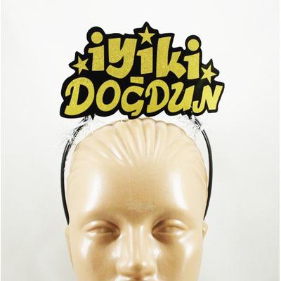 Altın Renk İyiki Doğdun Yazılı Sim Süslü Parti Tacı