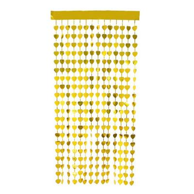 Altın Renk Kalp Şekilli Metalize Saçaklı Arka Fon Perde Dekorasyon 