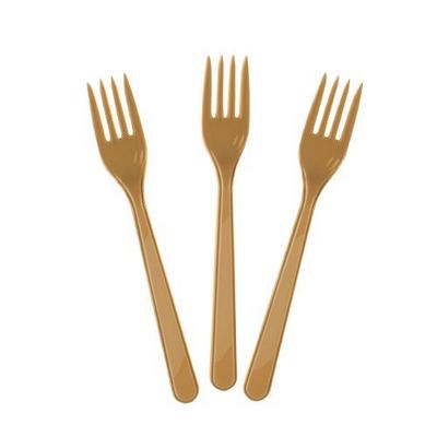 Altın Renk Lüks Plastik Çatal 25 Adet
