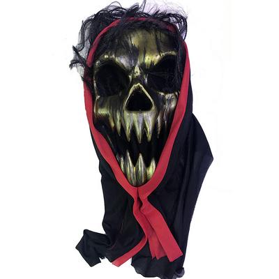 Altın Renk Pelerinli Kapüşonlu Dişli Kafatası İskelet Maskesi