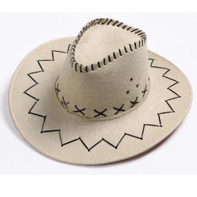 Bağcıklı Yetişkin Boy Nubuk Süet Kovboy Şapkası Krem Renk