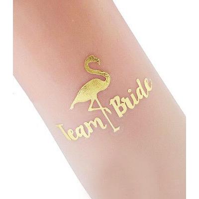 Bekarlığa Veda Partisi Flamingolu Team Bride Dövmesi Altın Renk