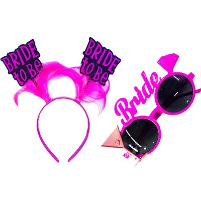 Bekarlığa Veda Tüylü Bride To Be Tacı ve Gözlük Seti Pembe Renk