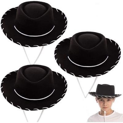 Beyaz Bağcıklı Siyah Renk Çocuk Kovboy Şapkası 1 Adet