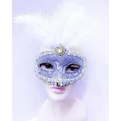 Beyaz Dantel İşlemeli Balo Maskesi Parti Maskesi 16x22 cm