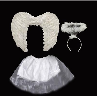 Beyaz Renk Melek Kostümü Çocuk Boy - Melek Kanadı Eteği Tacı 3 Parça